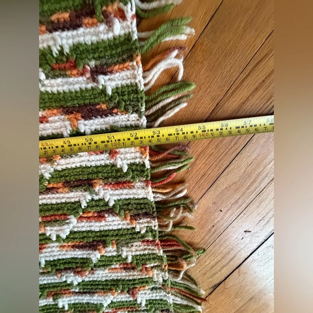 Handmade Cozy Striped Crochet Throw Blanket Green Orange &White 64” x 54” MCM